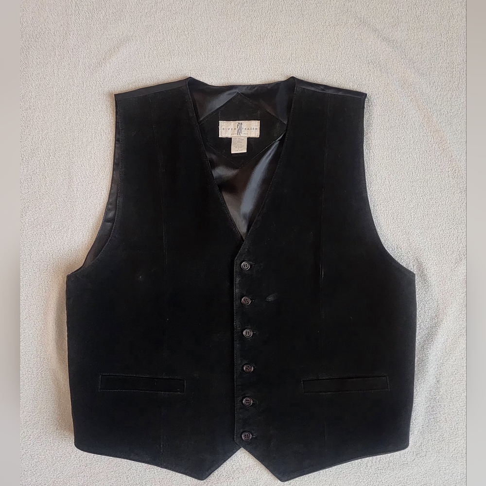 Vintage River Trader Black  Leather Vest Men’s Size  Large